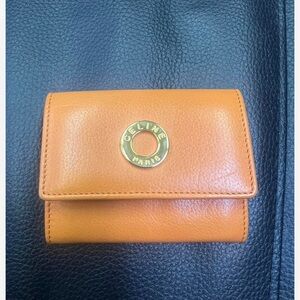 Celine Tan Leather Card Holder with Gold Accent